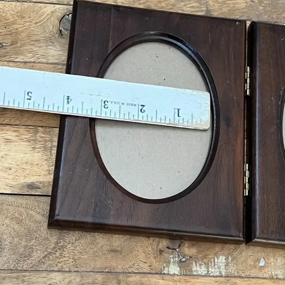 Vintage Lenox Photo Frame Double-Hinged Wood 3 x 4.5 in Oval Openings
